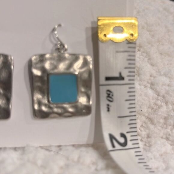 Silver Tone Pierced Earrings with Turquoise Colored Stone - Picture 10 of 10